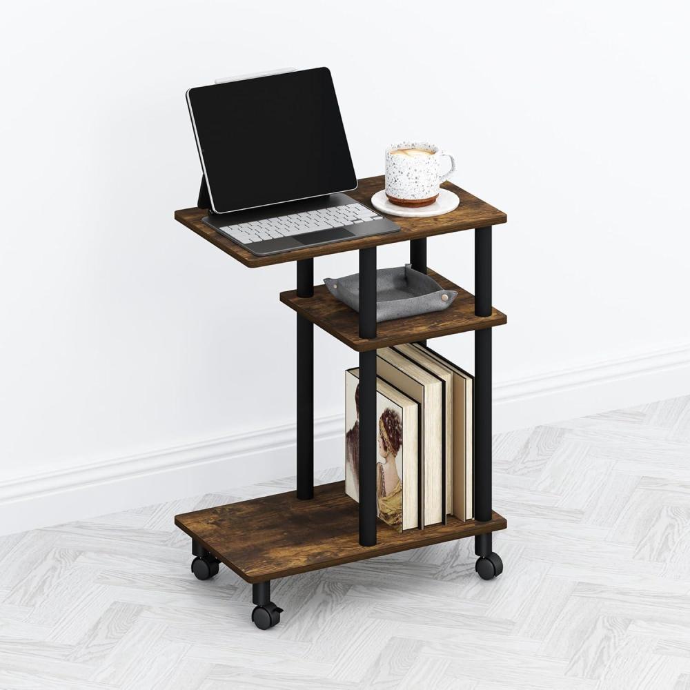 imageFurinno TOMI Side Table 3Tier CShape Open Shelf End Table with Wheels Night Stand Bedside Table Toolless Assembly for Living Room Bedroom White OakStainless SteelAmber PineBlack