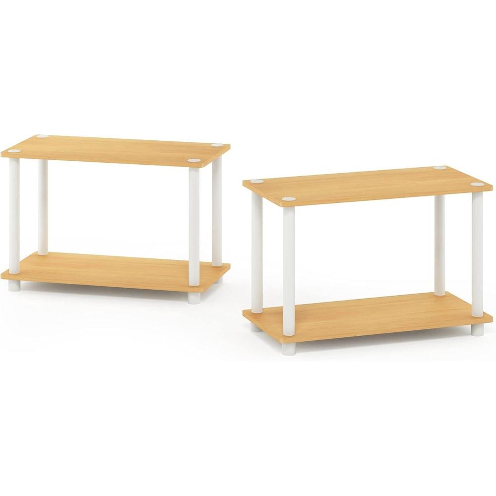 imageFurinno TURNNTUBE Side Table 2Tier Modern Rectangle End Table with Open Shelf Night Stand Bedside Table Toolless Assembly for Living Room Bedroom BlackBeechWhite