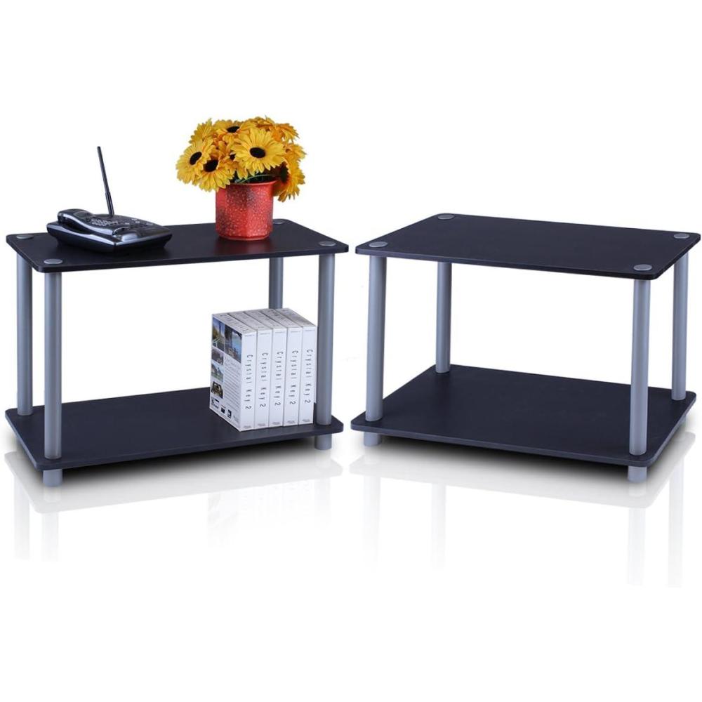 imageFurinno TURNNTUBE Side Table 2Tier Modern Rectangle End Table with Open Shelf Night Stand Bedside Table Toolless Assembly for Living Room Bedroom BlackBlack
