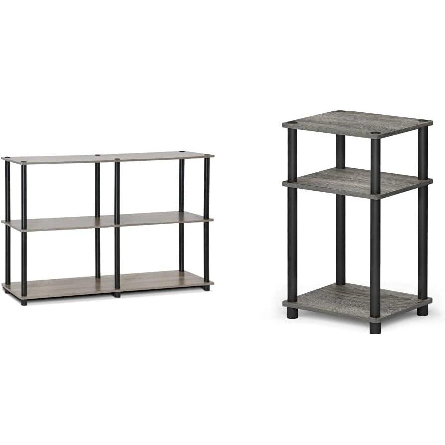 imageFurinno TurnNTube 3Tier Double Size Storage Display Rack French Oak GreyBlack amp Just 3Tier TurnNTube End Table  Side Table  Night Stand  Bedside Table 1Pack French Oak GreyBlack