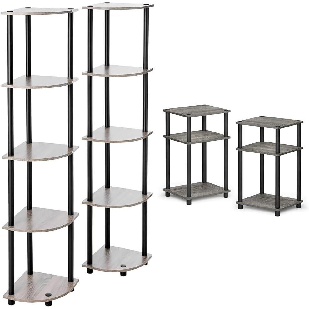 imageFurinno TurnNTube 5 Tier Corner Display Rack 2 Pack with 3Tier End TableSide TableNight Stand 2Pack French Oak GreyBlack
