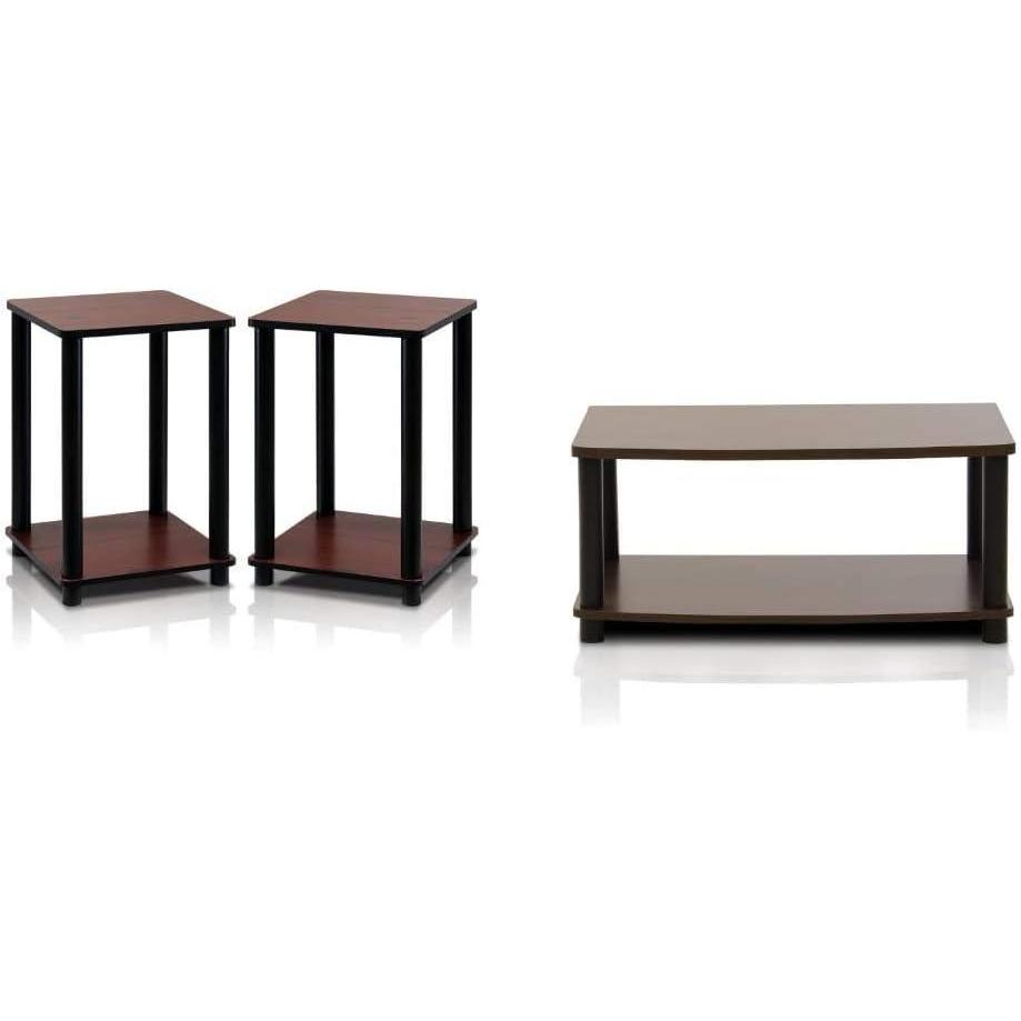 imageFurinno TurnNTube End Table and TV Stand Bundle Set of 2  Dark CherryBlack