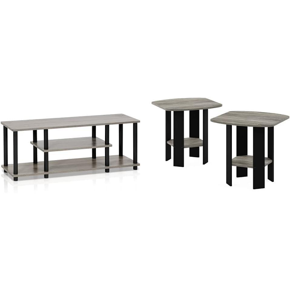 imageFurinno TurnNTube No Tools 3D 3Tier Entertainment TV Stand up to 50 inch TV Round Tubes French Oak GreyBlack amp Simple Design End Table 2Pack French Oak GreyBlackFrench Oak