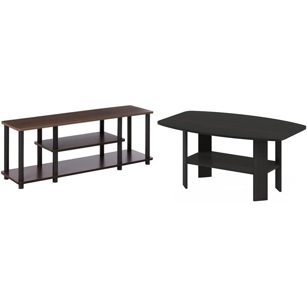 imageFurinno TurnNTube No Tools 3D 3Tier Entertainment TV Stand up to 50 inch TV Round Tubes French Oak GreyBlack amp Simple Design End Table 2Pack French Oak GreyBlackDark BrownBlack
