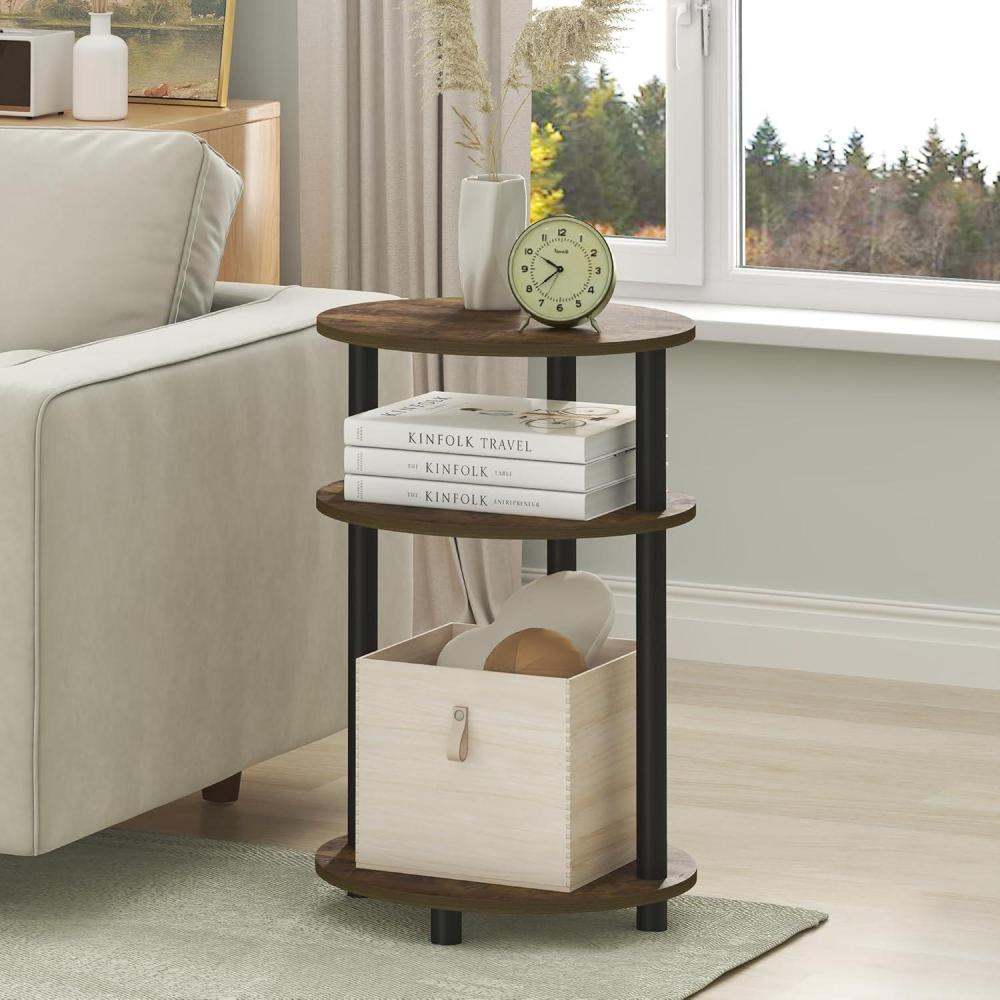imageFurinno TurnNTube Side Table 3Tier Oval End Table Night Stand Bedside Table for Living Room Bedroom Amber PineAmber Pine