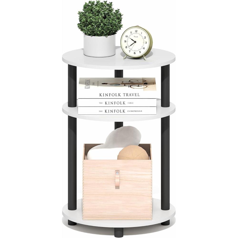 imageFurinno TurnNTube Side Table 3Tier Oval End Table Night Stand Bedside Table for Living Room Bedroom Amber PineWhiteBlack