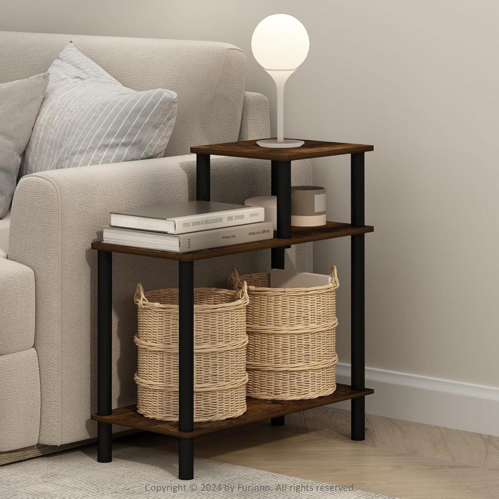 imageFurinno TurnNTube Side Table 3Tier Rectangle Sofa End Table with Open Shelf Toolless Assembly Night Stand Bedside Table for Living Room Bedroom Amber OakAmber OakBlack