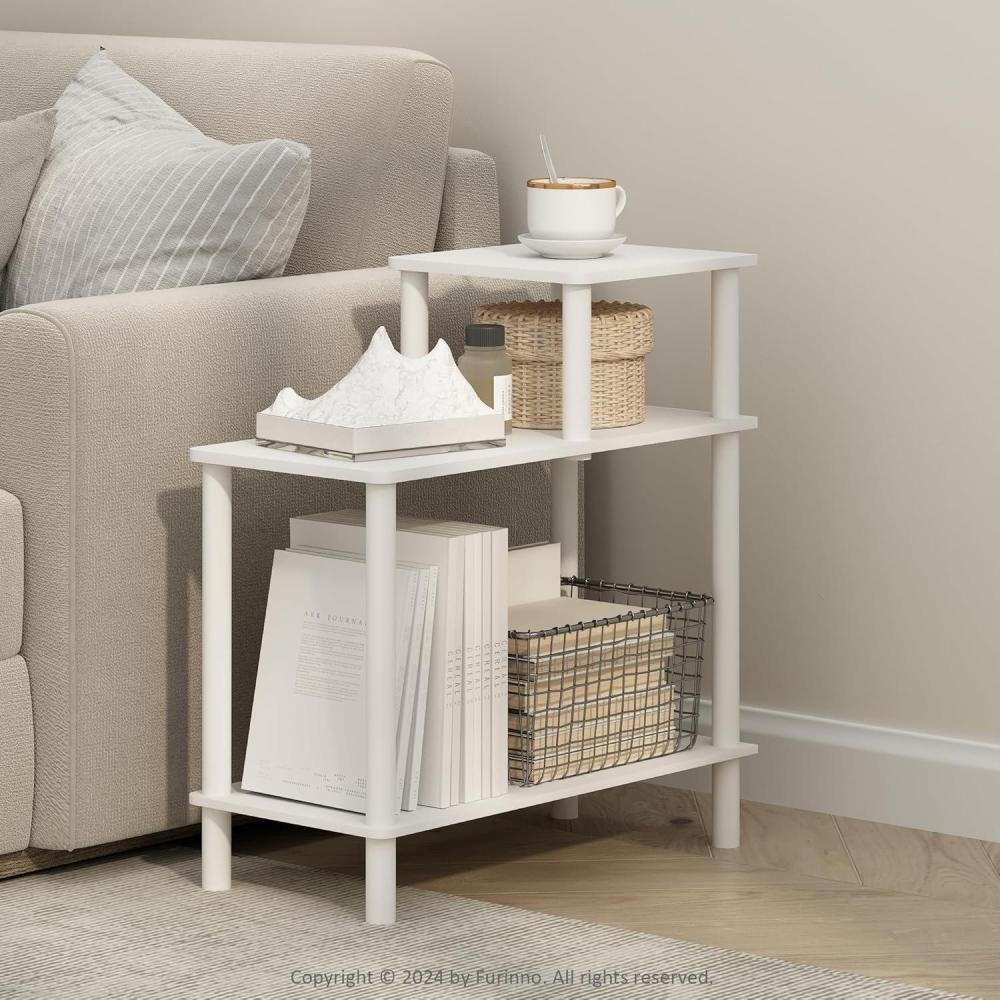 imageFurinno TurnNTube Side Table 3Tier Rectangle Sofa End Table with Open Shelf Toolless Assembly Night Stand Bedside Table for Living Room Bedroom Amber OakWhiteWhite