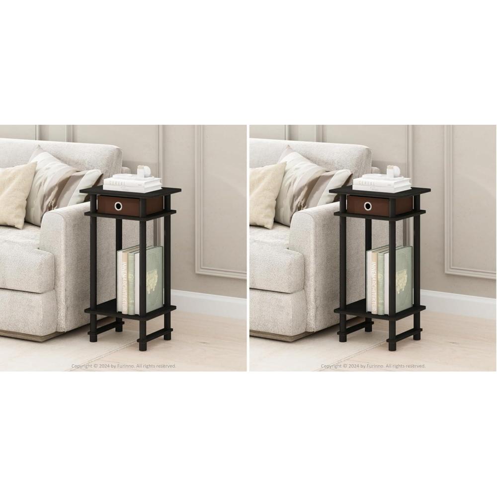 imageFurinno TurnNTube Tall End Table Side Table with Bin Black EspressoBrown Pack of 2