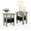Furinno Andrey Set of 2 End Table/Side Table/Night Stand/Bedside Table with Bin Drawer, French Oak Grey Simple Design Coffee Table, French Oak Grey/Black