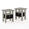 Furinno Andrey Set of 2 End Table/Side Table/Night Stand/Bedside Table with Bin Drawer, French Oak Grey Simple Design Coffee Table, French Oak Grey/Black