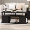 Furinno Jaya Coffee Table, Rectangle Modern Coffee Table with Open Shelf, Side Table with Side Storage, for Living Room, Bedroom, Home Office, White Oak/Stainless Steel(Black)