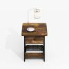 Furinno Modern Side Table, Square Top End Table with Storage Bin, Night Stand, Bedside Table with Storage Shelf, for Living Room, Bedroom, Amber Oak(Amber Oak/Black)