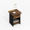 Furinno Modern Side Table, Square Top End Table with Storage Bin, Night Stand, Bedside Table with Storage Shelf, for Living Room, Bedroom, Amber Oak(Amber Oak/Black)