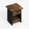 Furinno Modern Side Table, Square Top End Table with Storage Bin, Night Stand, Bedside Table with Storage Shelf, for Living Room, Bedroom, Amber Oak(Amber Oak/Black)