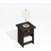 Furinno Modern Side Table, Square Top End Table with Storage Bin, Night Stand, Bedside Table with Storage Shelf, for Living Room, Bedroom, Amber Oak(Black Espresso/Brown)
