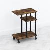 Furinno TOMI Side Table, 3-Tier C-Shape Open Shelf End Table with Wheels, Night Stand, Bedside Table, Toolless Assembly, for Living Room, Bedroom, White Oak/Stainless Steel(Amber Pine/Black)