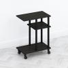 Furinno TOMI Side Table, 3-Tier C-Shape Open Shelf End Table with Wheels, Night Stand, Bedside Table, Toolless Assembly, for Living Room, Bedroom, White Oak/Stainless Steel(Espresso/Black)