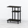 Furinno TOMI Side Table, 3-Tier C-Shape Open Shelf End Table with Wheels, Night Stand, Bedside Table, Toolless Assembly, for Living Room, Bedroom, White Oak/Stainless Steel(Espresso/Black)