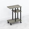 Furinno TOMI Side Table, 3-Tier C-Shape Open Shelf End Table with Wheels, Night Stand, Bedside Table, Toolless Assembly, for Living Room, Bedroom, White Oak/Stainless Steel(French Oak/Black)