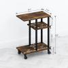 Furinno TOMI Side Table, 3-Tier C-Shape Open Shelf End Table with Wheels, Night Stand, Bedside Table, Toolless Assembly, for Living Room, Bedroom, White Oak/Stainless Steel(Amber Pine/Black)