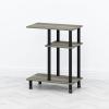 Furinno TOMI Side Table, 3-Tier C-Shape Open Shelf End Table with Wheels, Night Stand, Bedside Table, Toolless Assembly, for Living Room, Bedroom, White Oak/Stainless Steel(French Oak/Black)