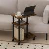 Furinno TOMI Side Table, 3-Tier C-Shape Open Shelf End Table with Wheels, Night Stand, Bedside Table, Toolless Assembly, for Living Room, Bedroom, White Oak/Stainless Steel(Amber Pine/Black)