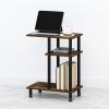 Furinno TOMI Side Table, 3-Tier C-Shape Open Shelf End Table with Wheels, Night Stand, Bedside Table, Toolless Assembly, for Living Room, Bedroom, White Oak/Stainless Steel(Amber Pine/Black)