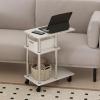 Furinno TOMI Side Table, 3-Tier C-Shape Open Shelf End Table with Wheels, Night Stand, Bedside Table, Toolless Assembly, for Living Room, Bedroom, White Oak/Stainless Steel(White Oak/Stainless Steel)