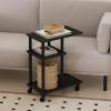 Furinno TOMI Side Table, 3-Tier C-Shape Open Shelf End Table with Wheels, Night Stand, Bedside Table, Toolless Assembly, for Living Room, Bedroom, White Oak/Stainless Steel(Espresso/Black)