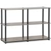 Furinno Turn-N-Tube 3-Tier Double Size Storage Display Rack, French Oak Grey/Black & Just 3-Tier Turn-N-Tube End Table / Side Table / Night Stand / Bedside Table, 1-Pack, French Oak Grey/Black