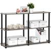 Furinno Turn-N-Tube 3-Tier Double Size Storage Display Rack, French Oak Grey/Black & Just 3-Tier Turn-N-Tube End Table / Side Table / Night Stand / Bedside Table, 1-Pack, French Oak Grey/Black