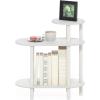 Furinno Turn-N-Tube Side Table, 3-Tier Oval Sofa End Table with Open Shelf, Toolless Assembly Night Stand, Bedside Table, for Living Room, Bedroom, Amber Pine(White/White)