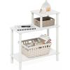 Furinno Turn-N-Tube Side Table, 3-Tier Rectangle Sofa End Table with Open Shelf, Toolless Assembly Night Stand, Bedside Table, for Living Room, Bedroom, Amber Oak(White/White)