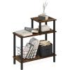 Furinno Turn-N-Tube Side Table, 3-Tier Rectangle Sofa End Table with Open Shelf, Toolless Assembly Night Stand, Bedside Table, for Living Room, Bedroom, Amber Oak(Amber Oak/Black)