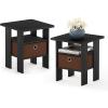 Furinno Andrey Set of 2 End Table / Side Table / Night Stand / Bedside Table with Bin Drawer, French Oak Grey(Americano/Medium Brown)