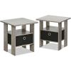 Furinno Andrey Set of 2 End Table / Side Table / Night Stand / Bedside Table with Bin Drawer, French Oak Grey(French Oak)