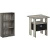 Furinno Basic 3-Tier Bookcase Storage Shelves, French Oak Grey/Black & Andrey End Table/Side Table/Night Stand/Bedside Table with Bin Drawer, French Oak Grey/Black(French Oak Grey/Black)
