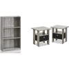 Furinno Basic 3-Tier Bookcase Storage Shelves, French Oak Grey/Black & Andrey End Table/Side Table/Night Stand/Bedside Table with Bin Drawer, French Oak Grey/Black(French Oak Grey)