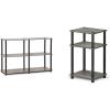 Furinno Turn-N-Tube 3-Tier Double Size Storage Display Rack, French Oak Grey/Black & Just 3-Tier Turn-N-Tube End Table / Side Table / Night Stand / Bedside Table, 1-Pack, French Oak Grey/Black