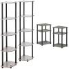 Furinno Turn-N-Tube 5 Tier Corner Display Rack 2 Pack with 3-Tier End Table/Side Table/Night Stand 2-Pack, French Oak Grey/Black