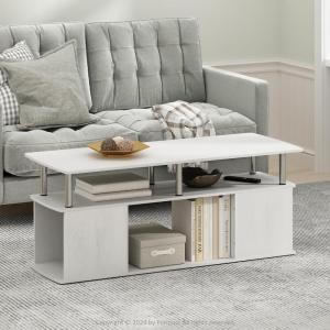 Furinno Jaya Coffee Table, Rectangle Modern Coffee Table with Open Shelf, Side Table with Side Storage, for Living Room, Bedroom, Home Office, White Oak/Stainless Steel(White Oak/Stainless Steel)
