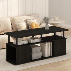 Furinno Jaya Coffee Table, Rectangle Modern Coffee Table with Open Shelf, Side Table with Side Storage, for Living Room, Bedroom, Home Office, White Oak/Stainless Steel(Black)