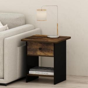 Furinno Modern Side Table, Square Top End Table with Storage Bin, Night Stand, Bedside Table with Storage Shelf, for Living Room, Bedroom, Amber Oak(Amber Oak/Black)