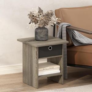 Furinno Modern Side Table, Square Top End Table with Storage Bin, Night Stand, Bedside Table with Storage Shelf, for Living Room, Bedroom, Amber Oak(Grey Oak/Black)