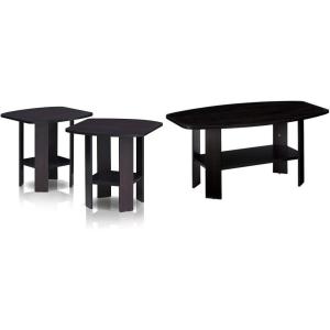 Furinno Simple Design End Table (2-Pack) and Coffee Table Bundle, Dark Walnut/Espresso
