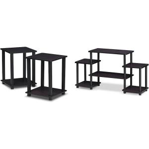 Furinno Simplistic End Table Set (2-Piece) Turn-N-Tube No Tools Entertainment Center, Dark Walnut