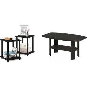 Furinno Simplistic Set of 2 End Table and Coffee Table, Dark Walnut and Espresso(Americano/Black)