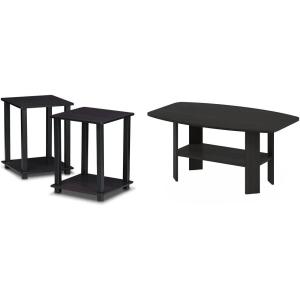 Furinno Simplistic Set of 2 End Table and Coffee Table, Dark Walnut and Espresso(Dark Walnut)