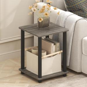 Furinno Simplistic Side Table Set of 2, End Table, Night Stand, Nightstand, Bedside Table, for Living Room, Bedroom, Grey Oak(Grey Oak/Black)